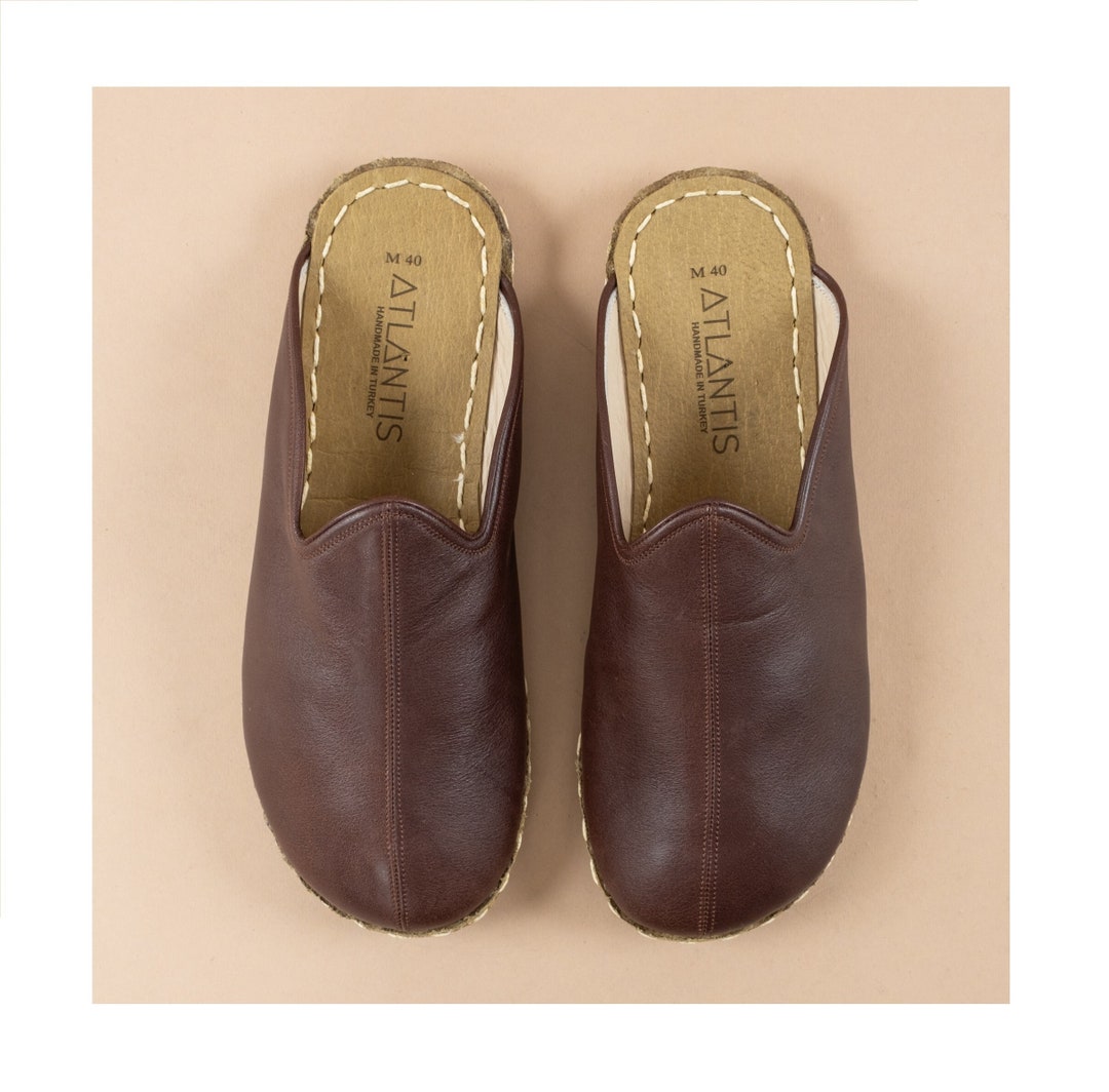 Mens Barefoot Dark Brown Slippers, Men Wide Slippers, Zero Drop