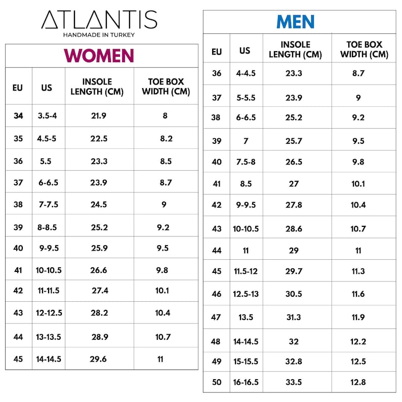 a pair of women's size chart for each of them