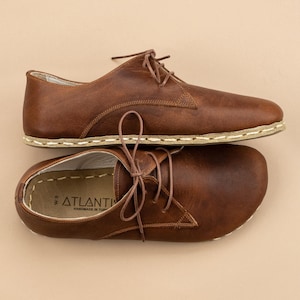 Mens Oxford Shoes, Brown Leather Wide Toe Box Barefoot Oxfords, Zero Drop