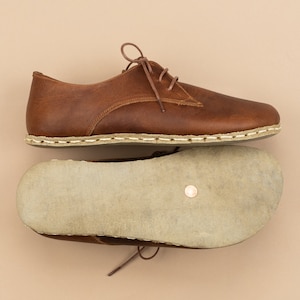 Mens Oxford Shoes, Brown Leather Wide Toe Box Barefoot Oxfords, Zero Drop image 4