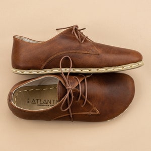Mens Oxford Shoes, Brown Leather Wide Toe Box Barefoot Oxfords, Zero Drop image 1