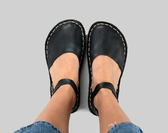 Sustainable Barefoot Sandals, Minimalist Shoes, Barefoot Leather Black Sandals, Barefoot Sandals For Women, Wide Sandals, Barefoot Flats