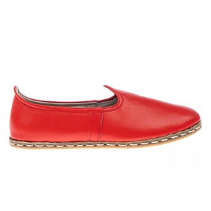 Womens Red Color Leather Handmade Slip On, Turkish Shoes Women, Handmade Flat Shoe, Gift for her, Atlantis Shoes, Mothers Day Gift