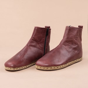 Women Red Ankle Barefoot Boots, Wide Toe Box Boots, Handmade Winter Boots, All Natural Zero Drop Boots, Ankle Barefoot Boots With Zipper