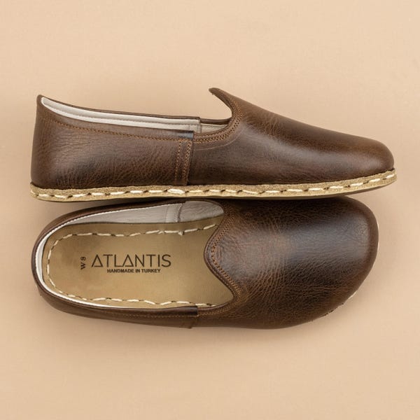 Womens Coffee Barefoot Shoes, Zero Drop Minimalist Shoes, Wide Toe Box Shoes, Handmade Turkish Slip On Shoes, Sustainable Natural Flats