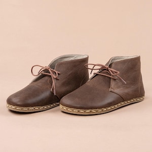 Womens Oxford Ankle Barefoot Boots, Wide Toe Box Boots, Handmade Winter Boots, Dark Brown Color Zero Drop Boots, Barefoot Boots With Laces