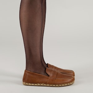Women Barefoot Penny Shoes, Women Grounding Shoes, Barefoot Brown Minimalist Shoes, Earthing Women Flats, Wide Leather Shoes, Gifts For Her