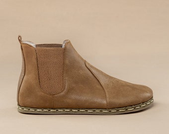 Women's Brown Chelsea Barefoot Boots, Wide Toe Box Boots, Handmade Winter Boots, All Natural Zero Drop Boots, Ankle Barefoot Boots