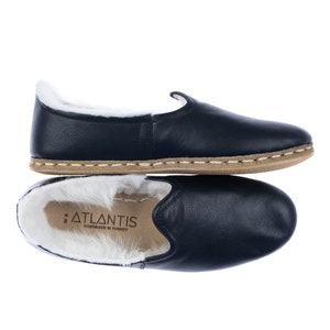 Womens Black Color Leather Handmade Shearling Slip Ons, Turkish Shearling Shoes, Handmade Flat Shoe, Sheepskin Loafers, Mothers Day Gift