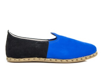 Mens Blue Color Nubuck Slip Ons, Turkish Yemeni Shoes, Handmade Black Nubuck Loafers, Flat Men Shoes, Gift for Him, Fathers Day Gift