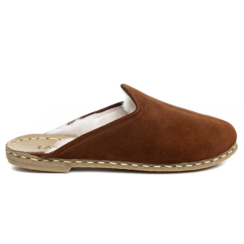 Men/'s Brown Color Suede Leather Shearling Slippers Sheepskin Slippers Valentine Day Gift Winter Slip-Ons Turkish Slippers Flat Slippers