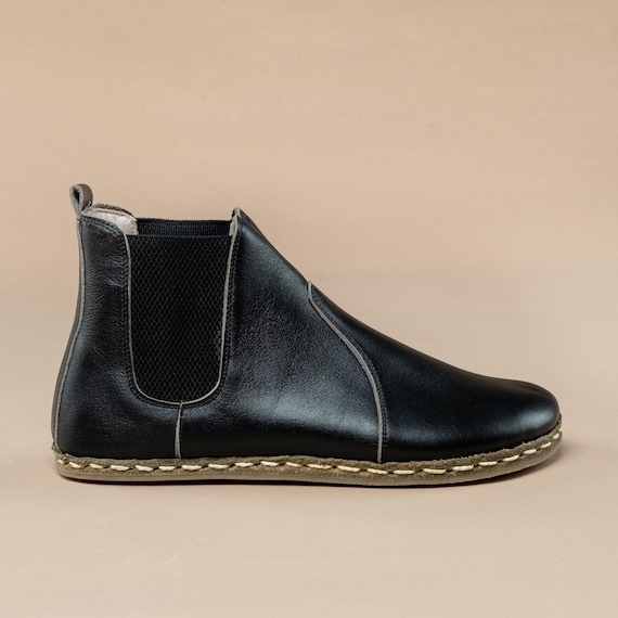 Sustainable Mens Barefoot Chelsea Boots, Black Wide Toe Box Boots