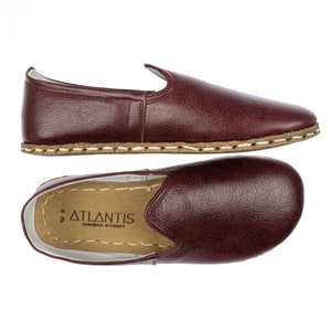 Mens Wide Toe Box Comfy Shoes, Barefoot Shoes, Burgundy Handmade Turkish Slip On Shoes, All Natural Mens Wider Shoes, Fathers Day Gift