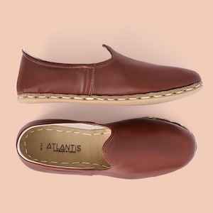 Mens Peru Brown Color Leather Slip Ons, Turkish Yemeni Shoes, Handmade Leather Loafers, Flat Men Shoes, Gift for Him, Fathers Day Gift