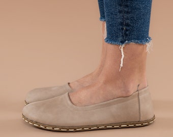 Erdungsschuhe für Frauen, minimalistische Erdungsschuhe für Frauen, Barfuß-Ballettschuhe in Tan, Barfuß-Flachschuhe für Frauen, breite Flachschuhe