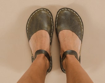 Sustainable Barefoot Sandals, Minimalist Shoes, Barefoot Leather Green Sandals, Barefoot Sandals For Women, Wide Sandals, Barefoot Flats