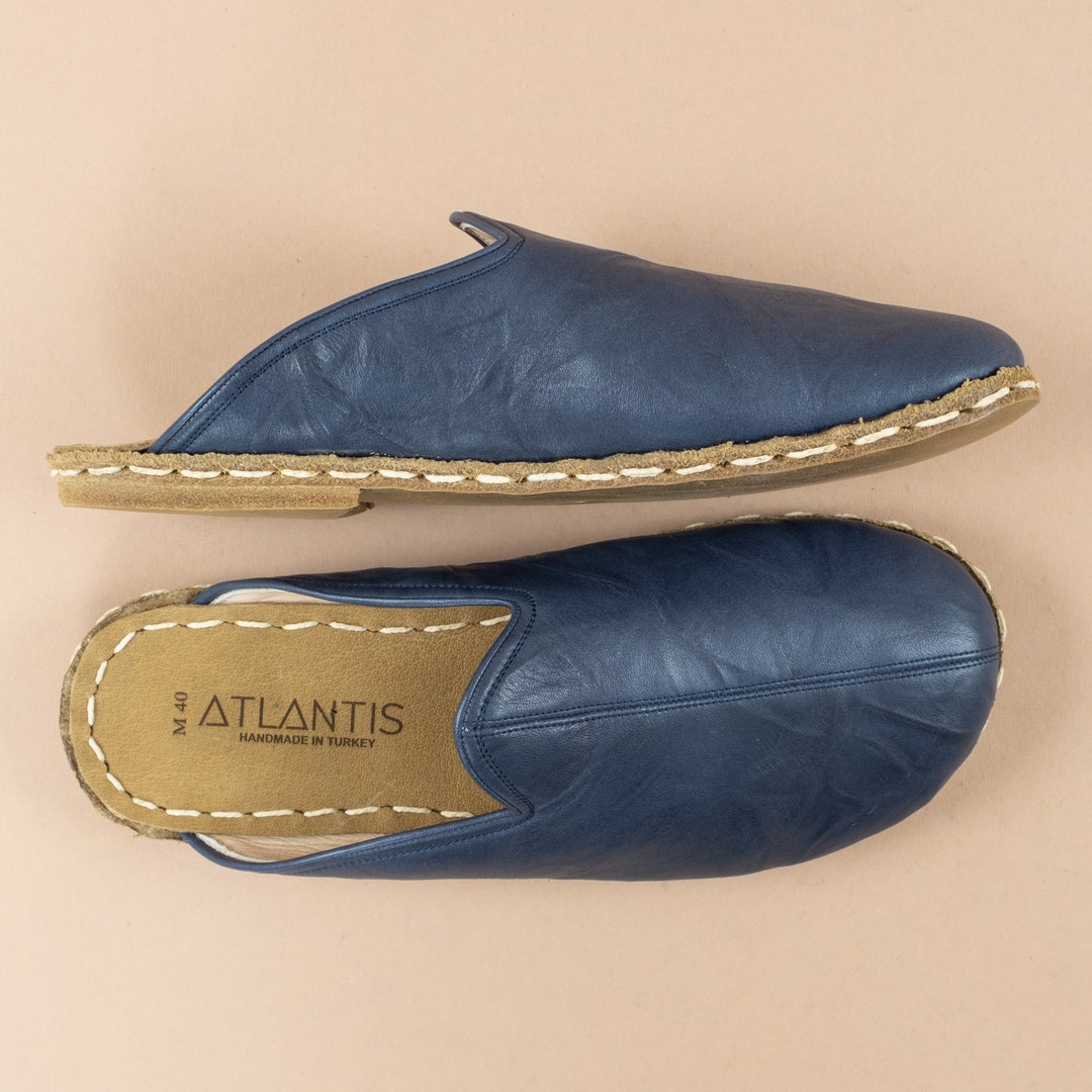 Mens Barefoot Navy Slippers, Mens Wide Slippers, Zero Drop Slippers
