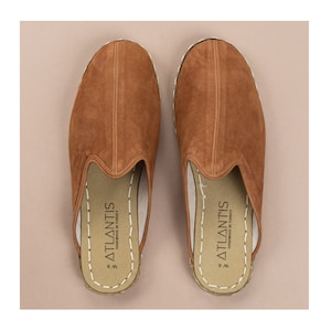 Womens Tan Color Leather Slippers, Flat Slippers, Winter Slip-Ons, Turkish Slippers, Handmade Slippers, Atlantis Shoes, Mothers Day Gift