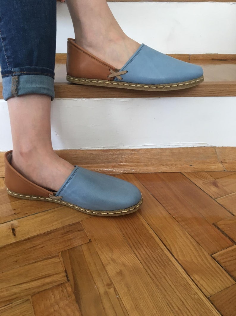 Womens Sky Blue Color Leather Handmade Slip On Turkish Shoes - Etsy