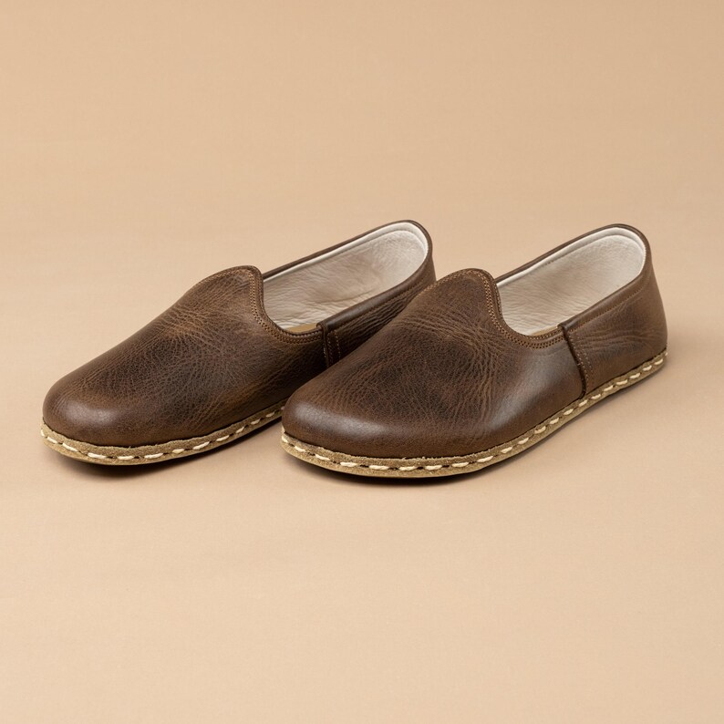 Womens Coffee Barefoot Shoes, Zero Drop Minimalist Shoes, Wide Toe Box Shoes, Handmade Turkish Slip On Shoes, Sustainable Natural Flats zdjęcie 7