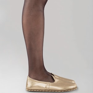 Mens Gold Barefoot Shoes, Zero Drop Minimalist Shoes, Wide Toe Box Flats, Handmade Turkish Slip On Shoes, Sustainable Leather Shoes