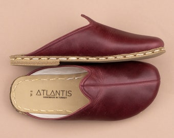 Mens Barefoot Red Slippers, Mens Wide Slippers, Zero Drop Leather Slippers, Sustainable Natural Flats, Mens Barefoot Shoes