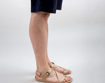 Men Barefoot Sandals, Sand Color, Strap Sandals, Wide Toe Box, Earthing, Grounding, Vegan, Handmade