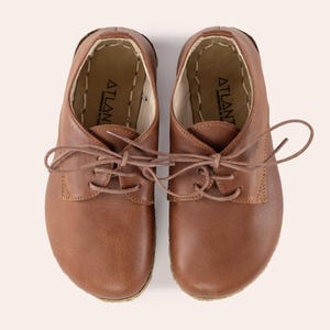Buty dziecięce Barefoot, skórzane buty dla maluchów, brązowe buty Oxford dla dzieci, uziemiające buty dla dzieci, uziemiające buty dla dzieci, ręcznie robione buty dla dzieci