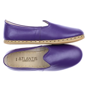 Mens Dark Purple Color Leather Slip Ons, Turkish Yemeni Shoes, Handmade Leather Loafers, Flat Men Shoes, Gift for Him, Fathers Day Gift