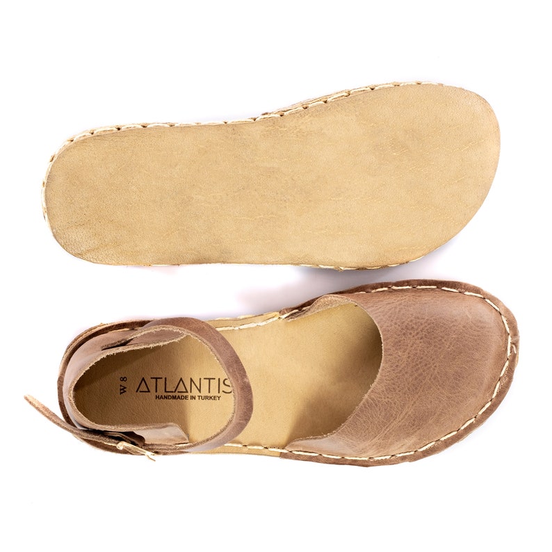 Sandalias descalzas sostenibles, zapatos minimalistas, sandalias marrones de cuero descalzo, sandalias descalzas para mujer, sandalias anchas, zapatos planos descalzos imagen 2