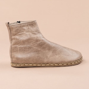 Sustainable Mens Barefoot Ankle Boots with Zipper, Tan Wide Toe Box Boots, Handmade Winter Boots, All Natural Boots, Leather Zero Drop Boots