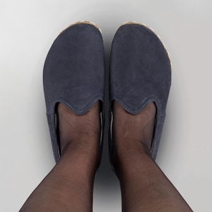 Mens Navy Nubuck Barefoot Shoes, Zero Drop Minimalist Shoes, Wide Toe Box Flats, Handmade Turkish Slip On Shoes, Sustainable Leather Shoes