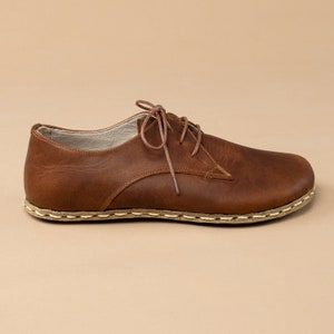 Mens Oxford Shoes, Brown Leather Wide Toe Box Barefoot Oxfords, Zero Drop image 5