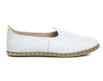 Womens White Color Leather Handmade Slip On, Turkish Shoes, Handmade Flat Shoe, White Loafer, Wedding Shoe, Mothers Day Gift