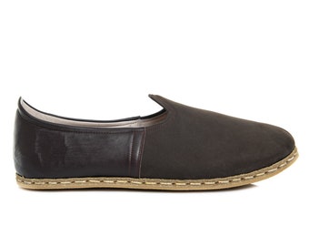 Mens Brown Color Leather Slip Ons, Turkish Yemeni Shoes, Handmade Leather Loafers, Flat Men Shoes, Gift for Him, Fathers Day Gift