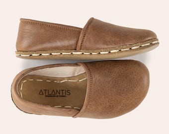 Barefoot Kids Shoes, Leather Toddler Shoes, Kids Brown Loafer Shoes, Grounding Kids Shoes, Earthing Kids Shoes, Handmade Kids Shoes