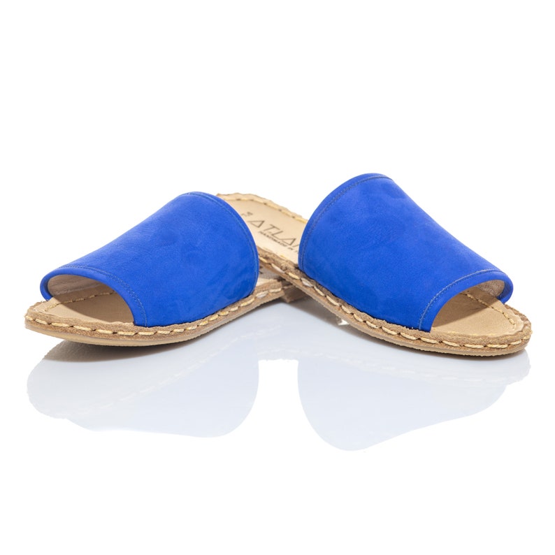 Handmade Leather Turkish Blue Suede Sandals Flats Women Slippers Flip-flops Sabots Travel Shoes Summer Shoes Cyber Monday Christmas Gift