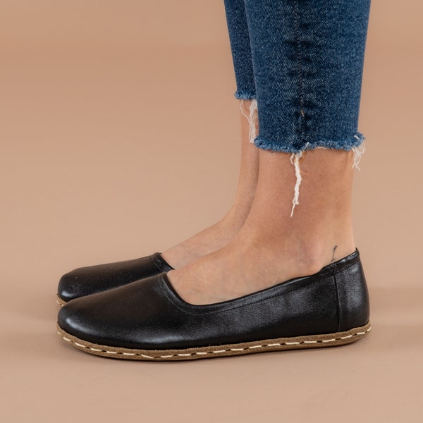 Barfußschuhe für Damen, minimalistische Barfußschuhe, schwarze Barfuß-Ballerinas, flache Schuhe für Damen, flache Schuhe für breite Füße