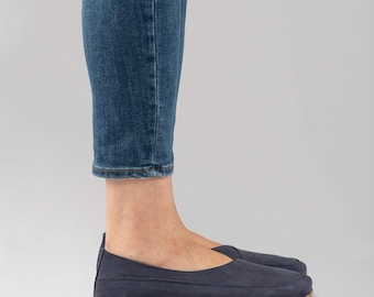 Women Earthing Barefoot Shoes, Minimalist Women Grounding Shoes, Barefoot Navy Nubuck Cross Ballet Shoes, Barefoot Shoes For Women