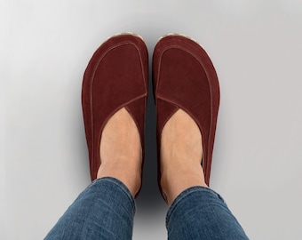 Women Earthing Barefoot Shoes, Minimalist Women Grounding Shoes, Barefoot Burgundy Cross Ballet Shoes, Barefoot Shoes For Women, Gifts