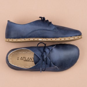 Womens Blue Oxford Shoes, Barefoot Minimalist Shoes, Handmade Leather Turkish Shoes, Wide Toe Box Flat Shoes, Zero Drop Soles