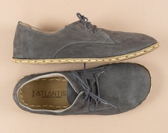 Oxford Barefoot GRAY Nubuck Leather Handmade Women SPORT Yemeni Shoes, Natural, Colorful, Slip-On