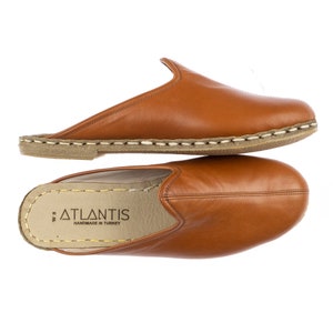 Womens Cocoa Brown Leather Slippers, Flat Slippers, Winter Slip-Ons, Turkish Slippers, Handmade Slippers, Atlantis Shoes, Mothers Day Gift