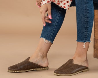 Mens Barefoot Coffee Slippers, Mens Wide Slippers, Zero Drop Leather Slippers, Sustainable Natural Flats, Mens Barefoot Shoes