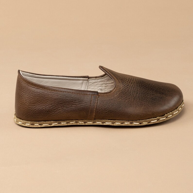 Womens Coffee Barefoot Shoes, Zero Drop Minimalist Shoes, Wide Toe Box Shoes, Handmade Turkish Slip On Shoes, Sustainable Natural Flats zdjęcie 6