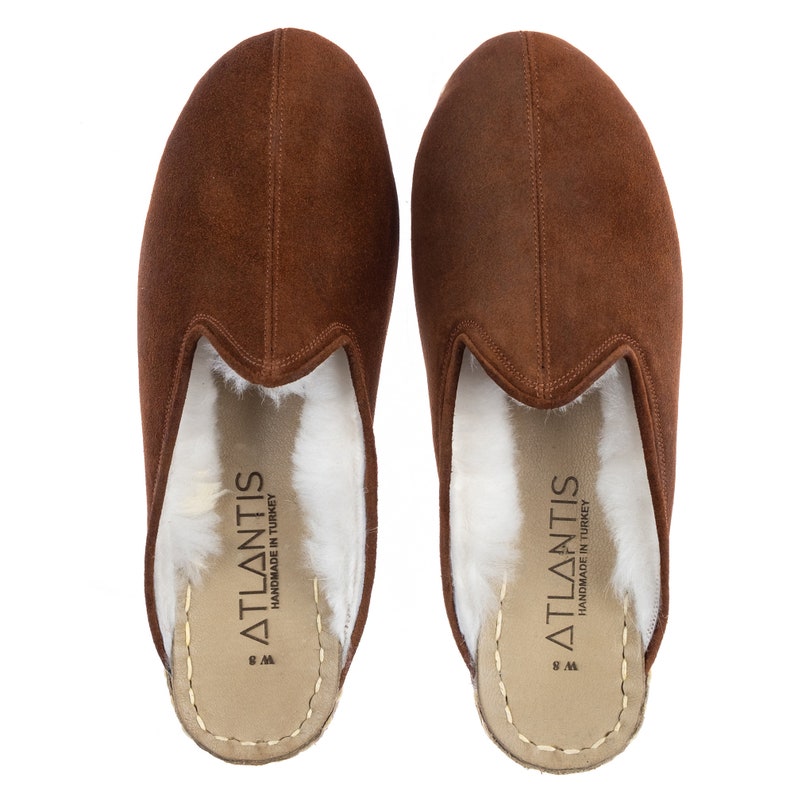 Men/'s Brown Color Suede Leather Shearling Slippers Sheepskin Slippers Valentine Day Gift Winter Slip-Ons Turkish Slippers Flat Slippers