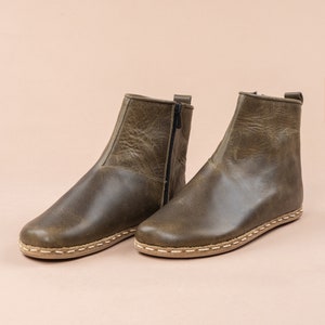 Sustainable Mens Barefoot Ankle Boots with Zipper, Green Wide Toe Box Boots, Handmade Winter Boots, All Natural Boots, Zero Drop Boots