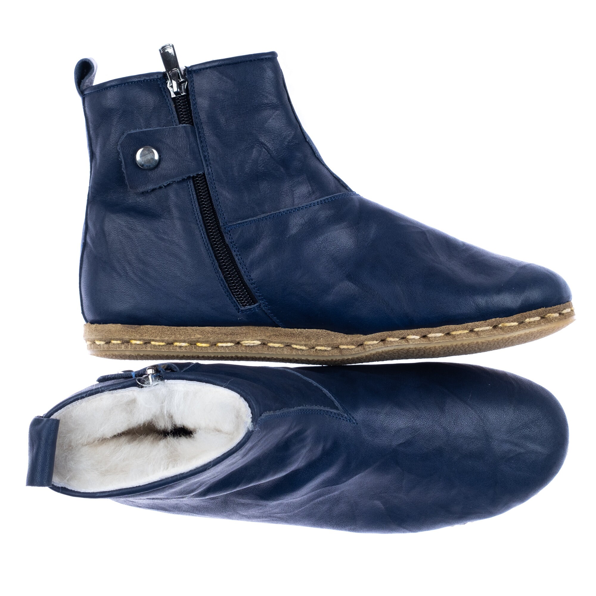 Mens Boots Navy Color Leather Winter 