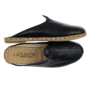 Womens Black Color Leather Slippers, Flat Slippers, Winter Slip-Ons, Turkish Slippers, Handmade Slippers, Mothers Day Gift