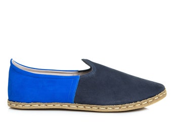 Womens Blue Color Leather Handmade Slip On, Turkish Shoes Women, Handmade Flat Shoe, Gift for Her, Blue Nubuck Loafer, Mothers Day Gift
